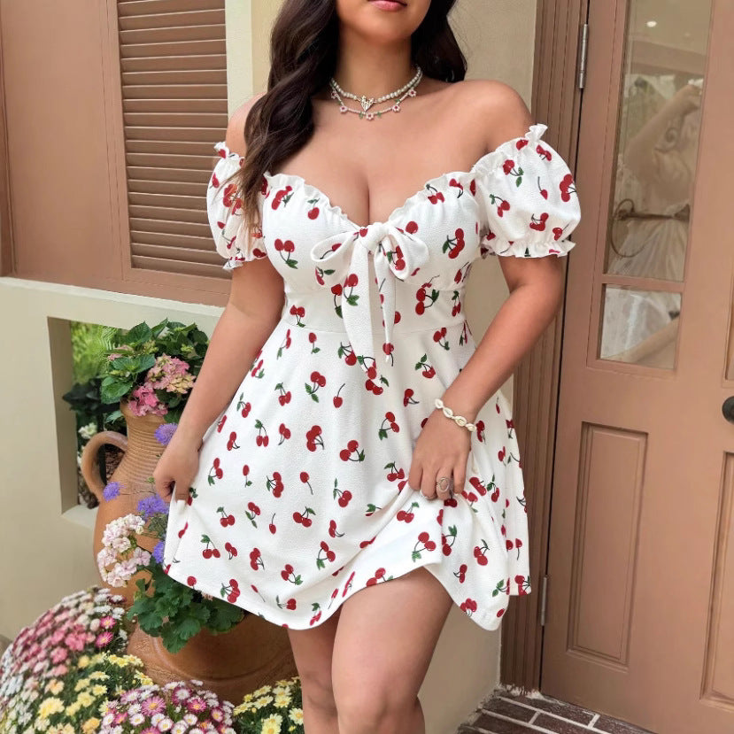 Lady's Puff Sleeve Large Skirt Dress