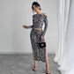 Leopard Print Two-piece Suit With Fitted Maxi Dress Suit