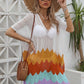 Color Contrast Patchwork Wave Pattern Woven Shirt Cutout Beach Dress