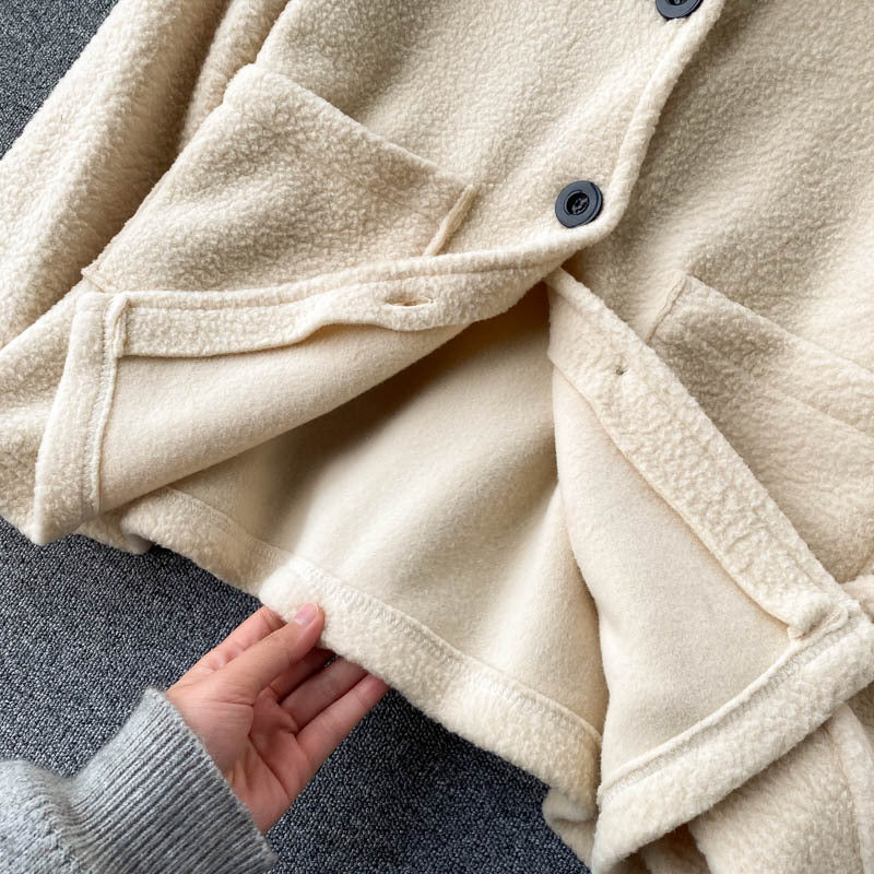 Lamb Wool Jacket Lady With High Collar Button