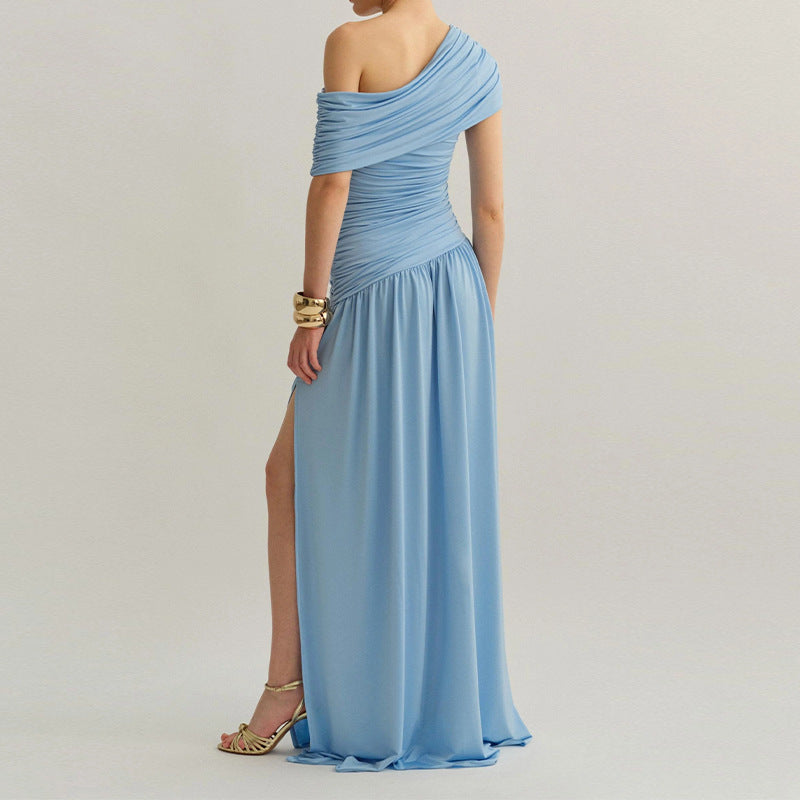 Womens Elegant Pleated Casual Split Dress