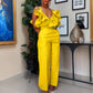 V-neck Flounce Sling Top High Waist Trousers Suit