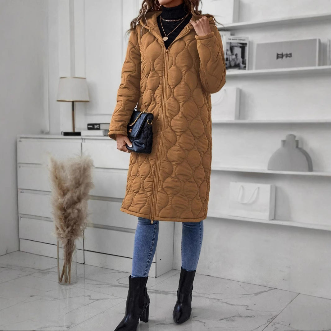 Veste épaisse à capuche zippée en coton pour femme