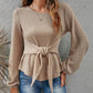 Round Neck Lantern Solid Color Long Sleeve Shirt