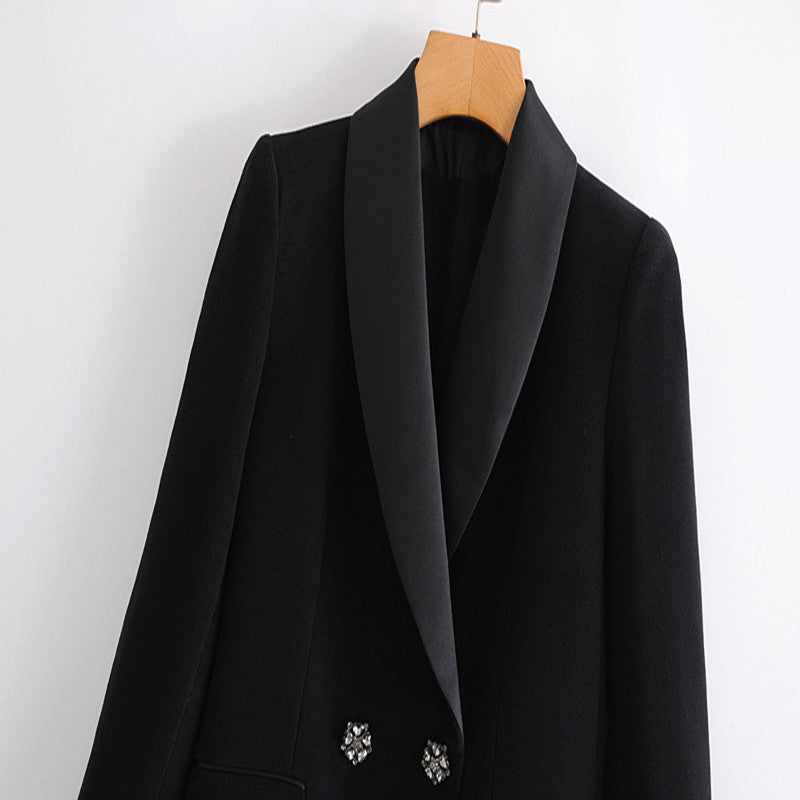 European and American Style Silk Satin Texture Lapel Velvet Coat