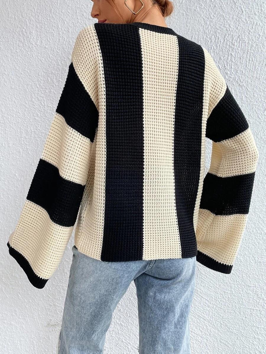Pull en maille à rayures et col rond pour femme