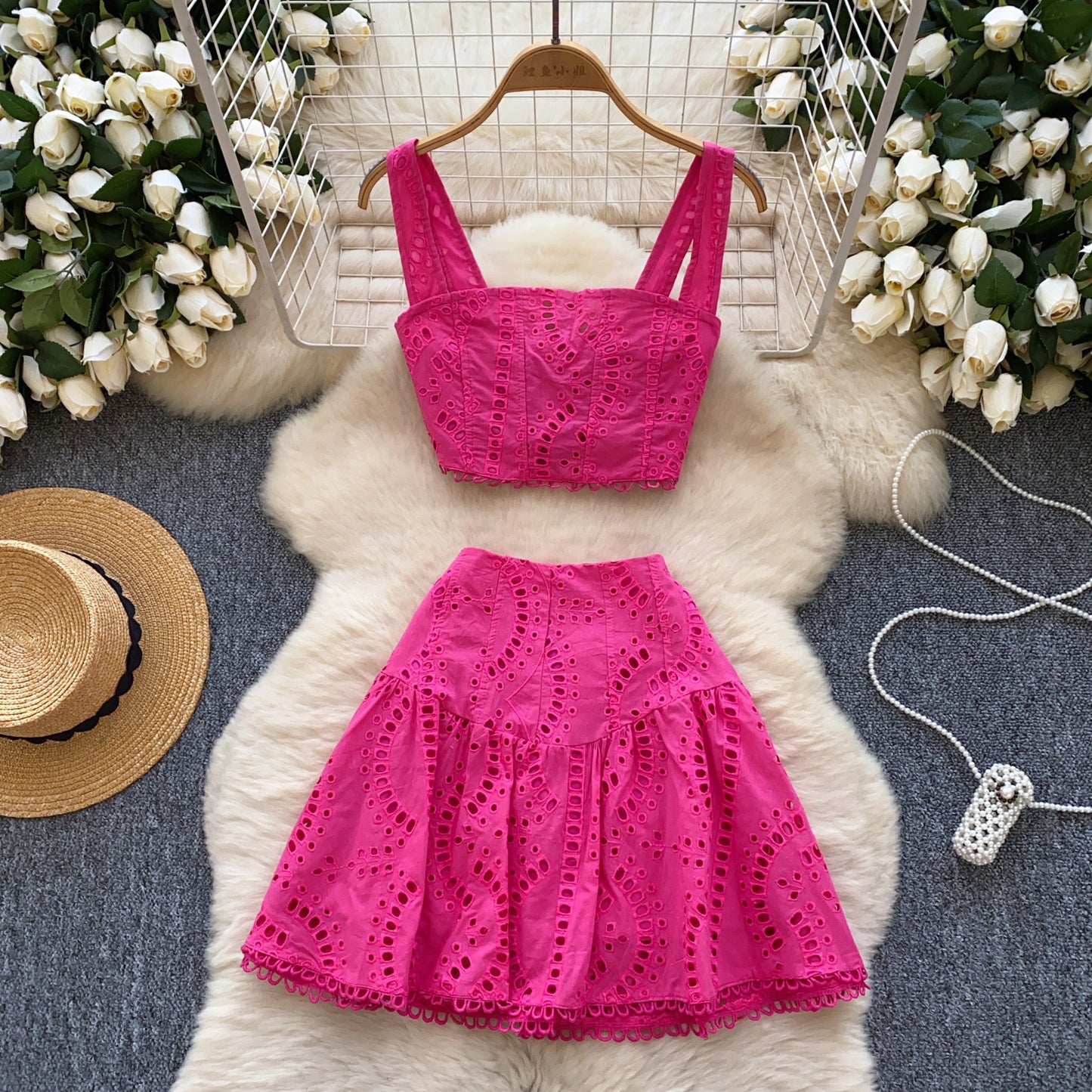 Girls Hollow Embroidery Suit