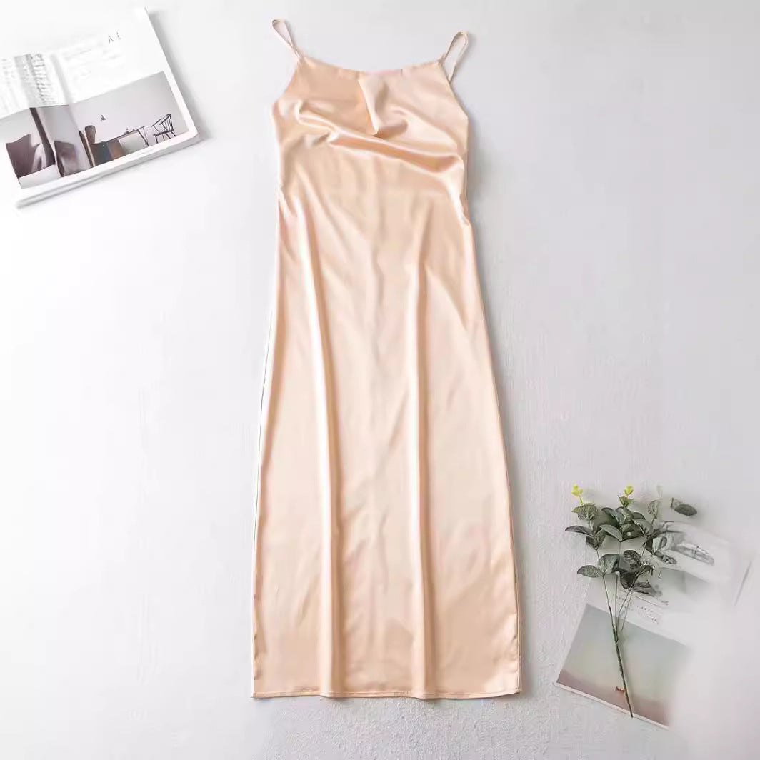 High-waisted Slimming Short-sleeved Design Mid-length Strappy Dress