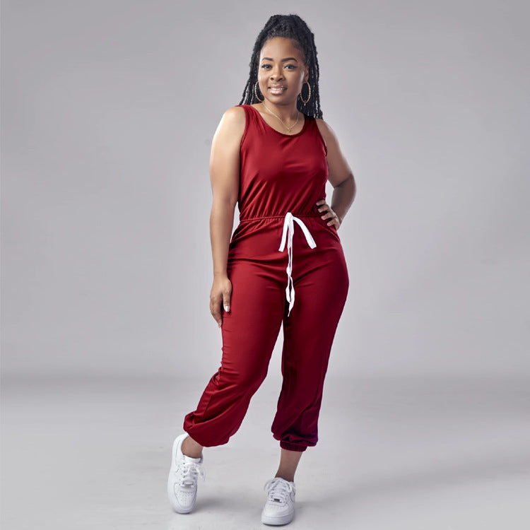 European And American Waist Drawstring Jumpsuit Trousers Fashion Casual Exercise