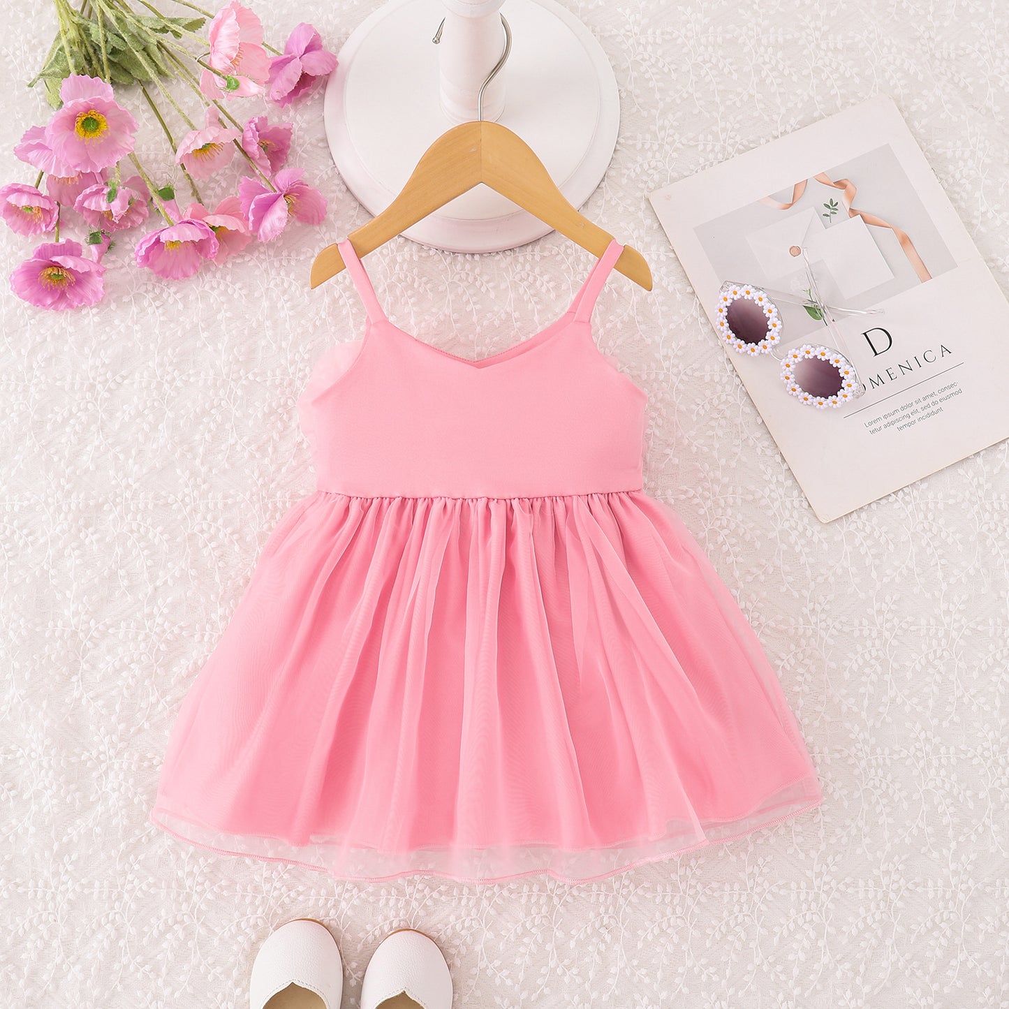 Floral Mesh Straps Girls Princess Dress