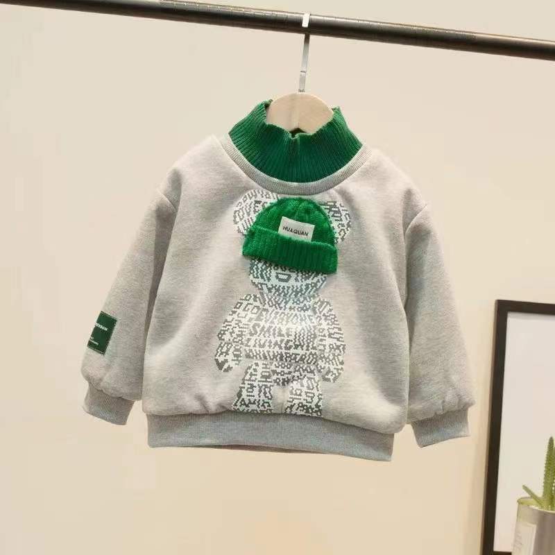 Children's Winter Fleece Lining Sweatshirt And Sweatpants Two-piece Set