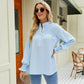 Long Sleeve Turtleneck Buttons Frill Loose Casual Top