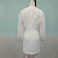 Deep V-neck Three-quarter-length Sleeves And A Fitted Waist Dress
