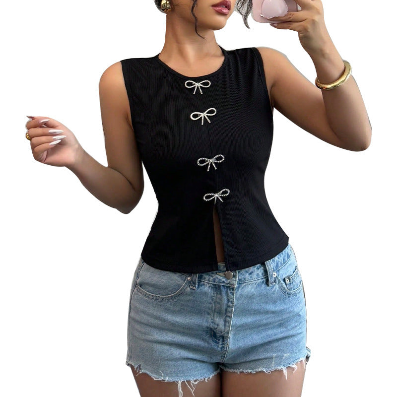Temperament Commute Style Vest Slit Sleeveless Top