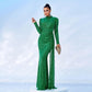 Long Sleeve Round Neck Slim Long Sequined Banquet Dress