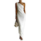 Elegant Satin Off-shoulder Draping Slim-fit Maxi Dress