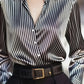 Autumn French Design Retro Stripe Niche Long Sleeve Shirt