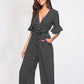 Half sleeve V-neck polka dot print jumpsuit