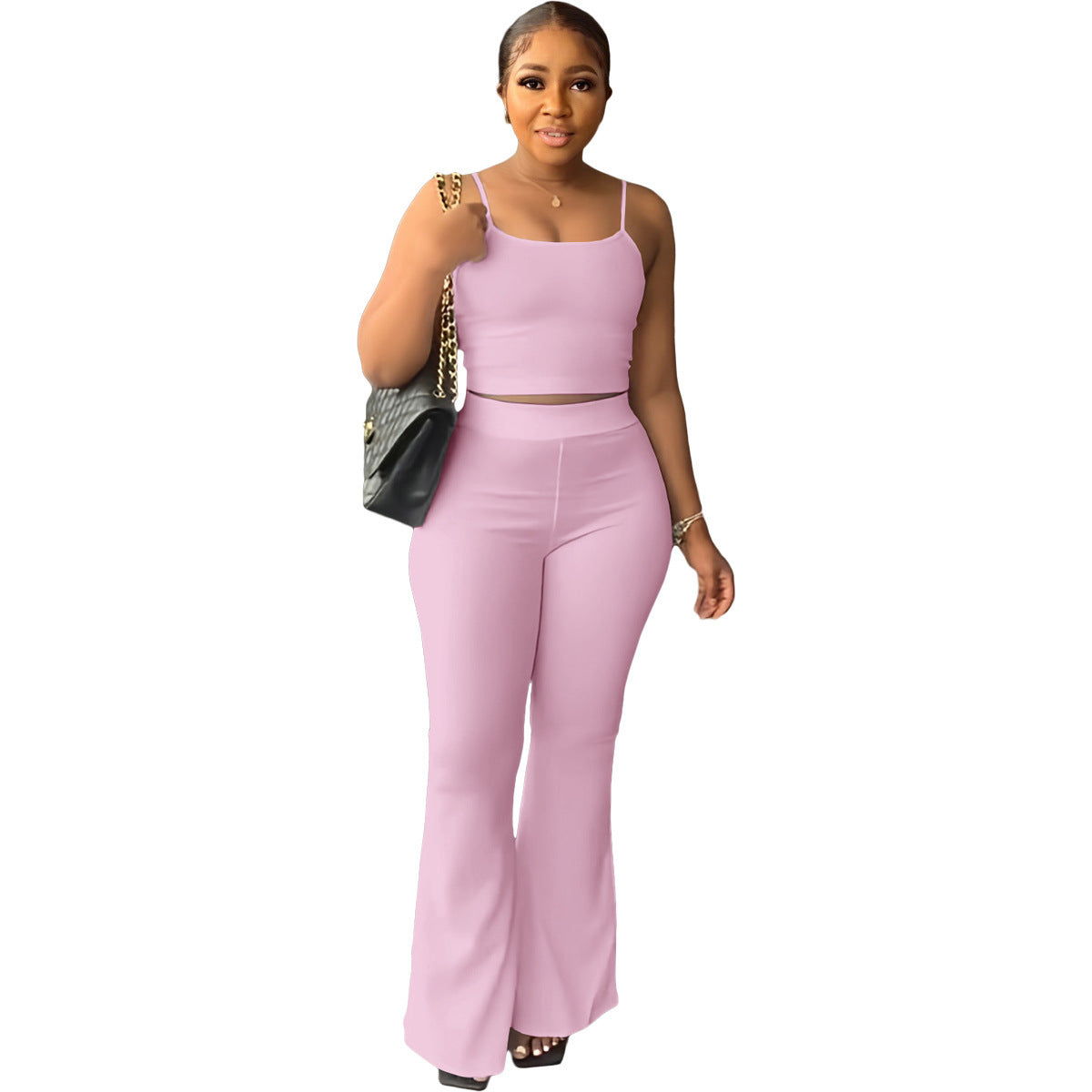 Pantalon à pattes d'éléphant de couleur unie, costume simple et tendance