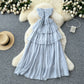 Design Sense Lace-up Waist-controlled Sleeveless Tube Top Ruffled Long Skirt