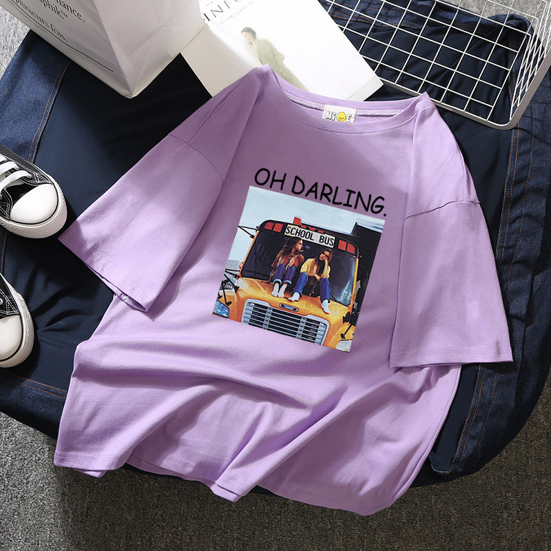 Korean style loose all-match cec half sleeve t-shirt