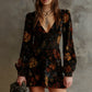 Elegant Floral Print V-Neck Velvet Dress