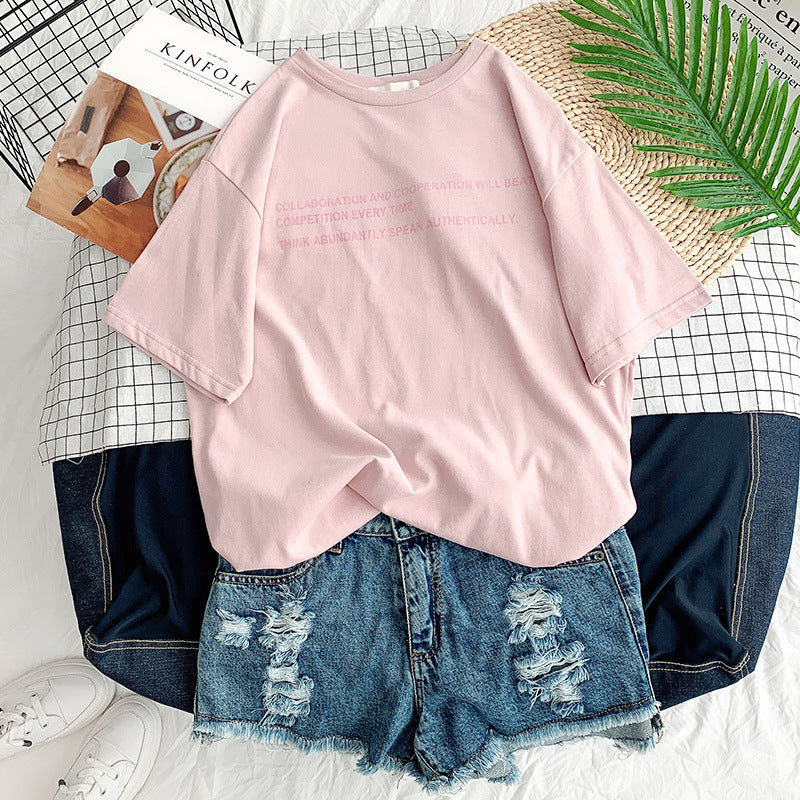 Korean style loose all-match cec half sleeve t-shirt