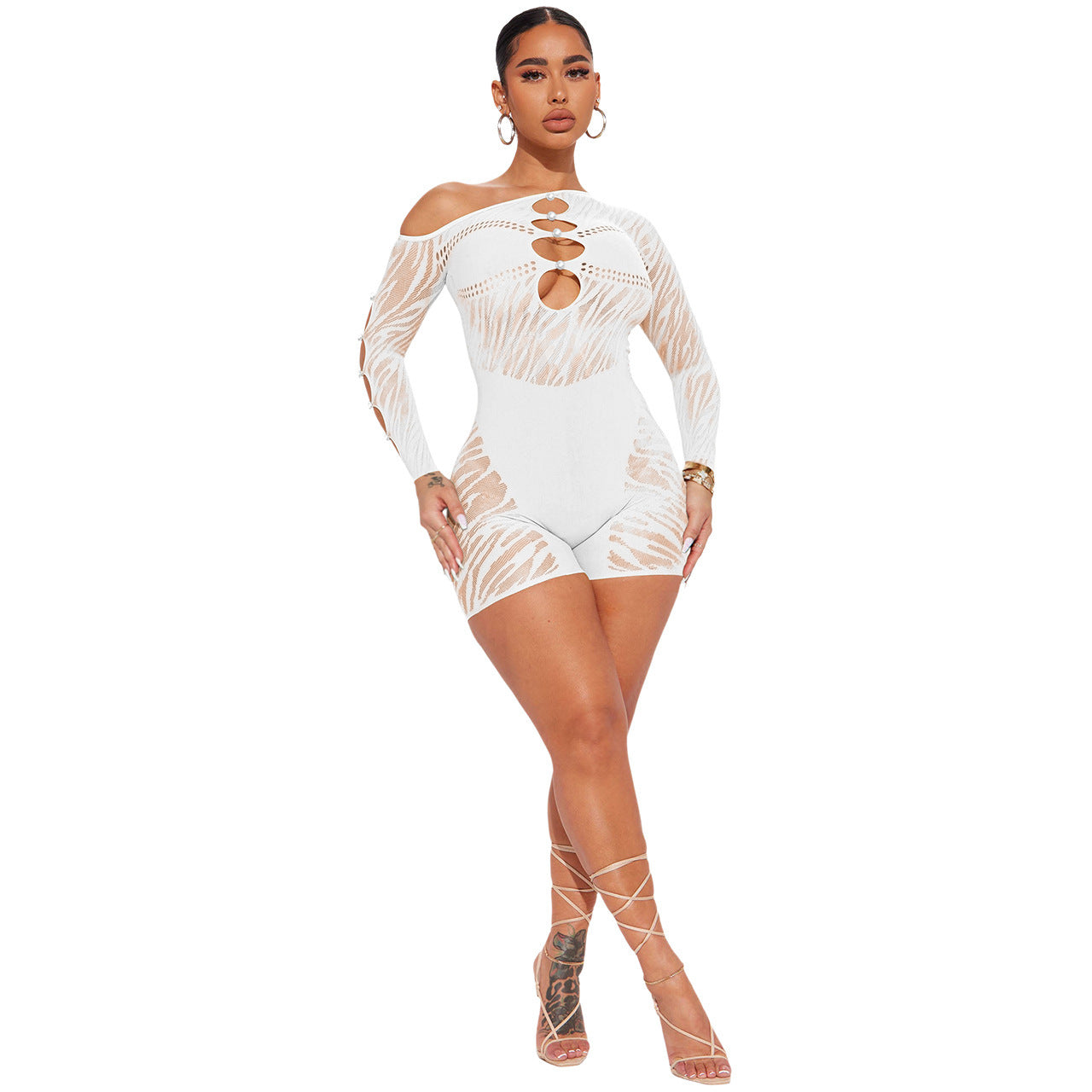 Combinaison sexy asymétrique à motif cheval et boucle en perles pour femme