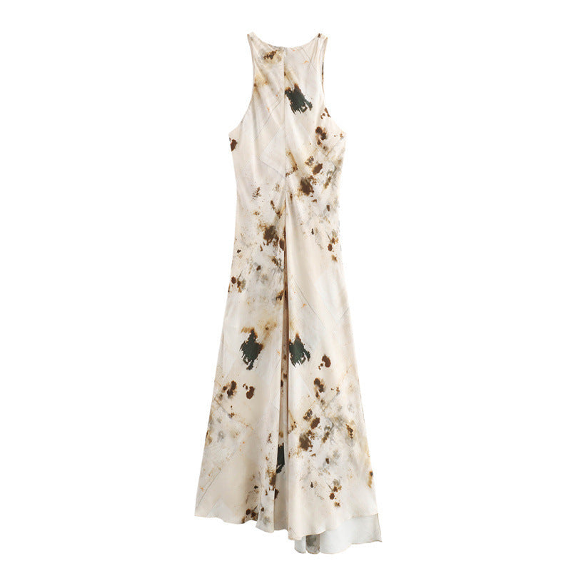 Printed Sleeveless Pleated Dress