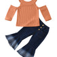 Solid Color Top Denim Flared Trouser Leg Children's Wear