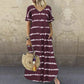 V-neck Ruffled Sleeve Striped Print Dress