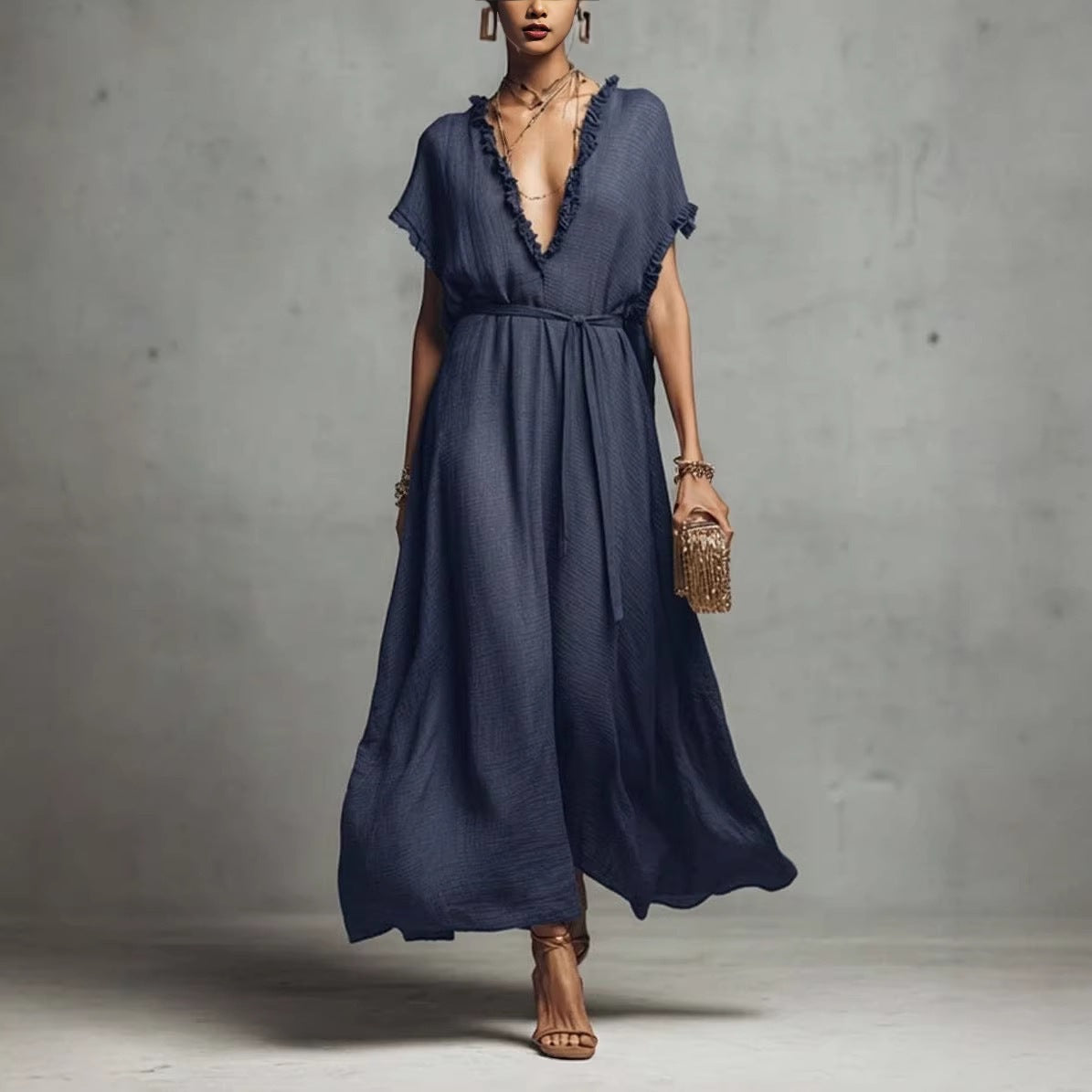 Loose-fit V-neck Casual Chic Womens Dress