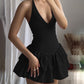 New Solid Color Waist Tight Backless High Texture Temperament Dress