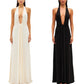 European And American Solid Color See-through Low Cut Sleeveless Dress Women