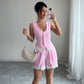 Elegant Temperament Button Vest Solid Color Shorts Set