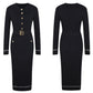 Robe longue en tricot élastique à manches longues et col rond