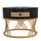 2 In 1 Round Coffee Table Made Of MDF With Marble Grain Veneer Top, Rattan Drawers And Solid Wood Handles. Gold Coloured Iron Legs. 70x70x45.5  50x50x38.5cm