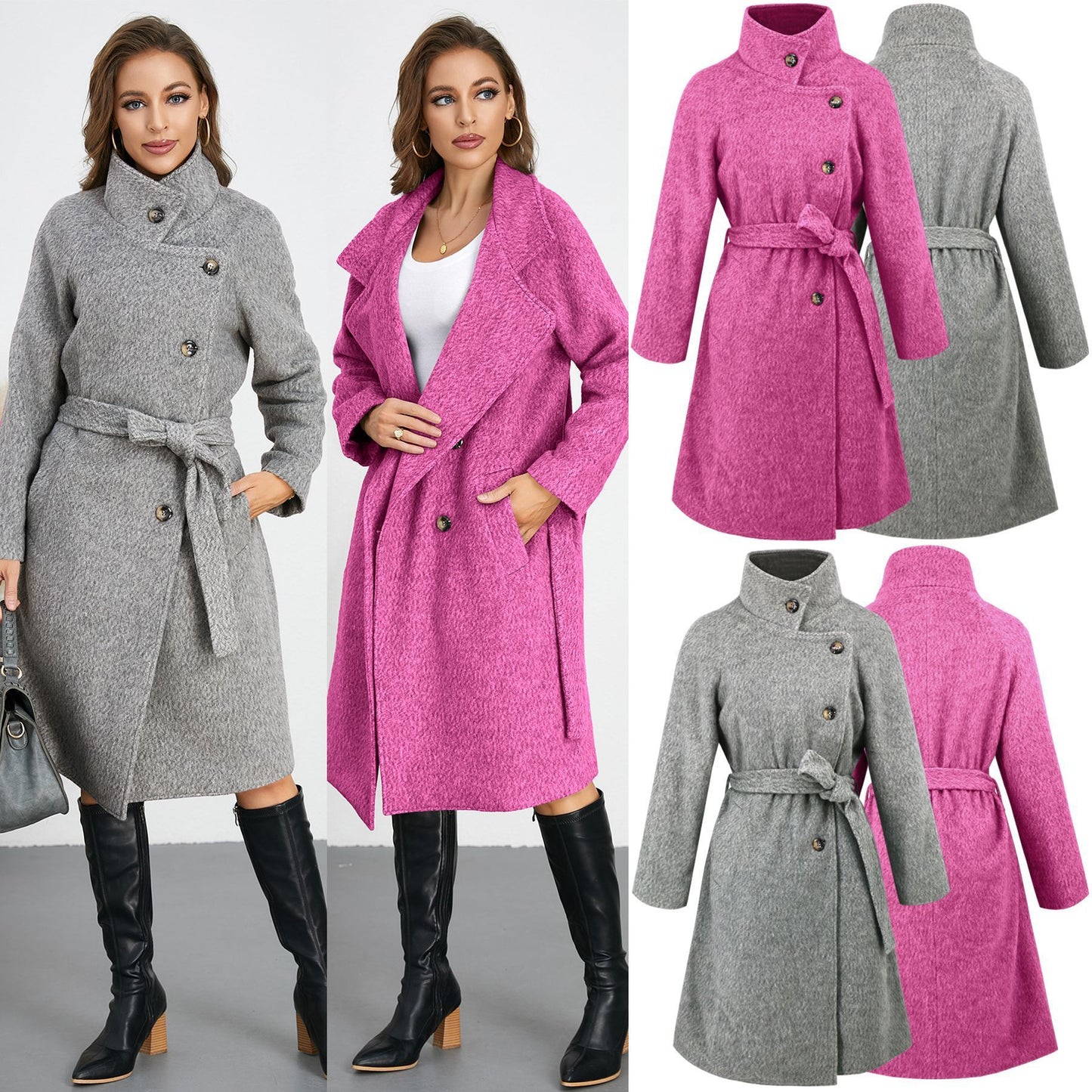 Manteau en laine de couleur unie, chaud et épais