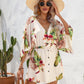 Women's Summer Leaf Print Half-length Sleeve Dress