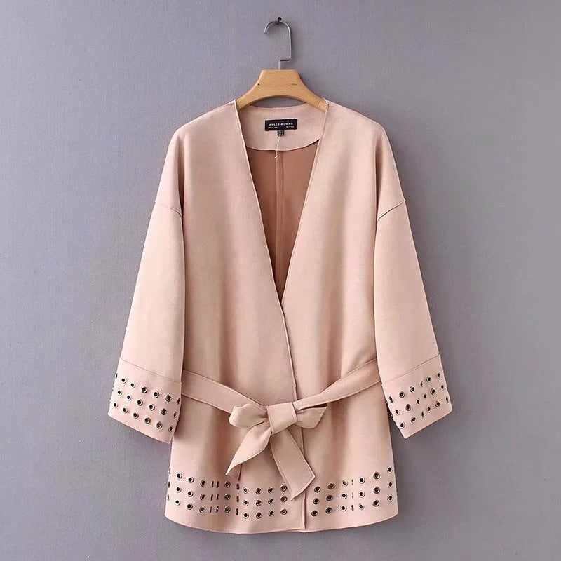Suede Kimono Lace Up Jacket