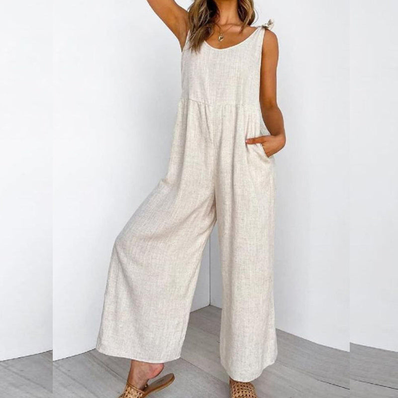 Spring And Autumn European And American New Cotton And Linen Casual One-piece Sleeveless Trousers