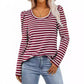 Women's Long-sleeved Round Collar T-shirt Puff Sleeve