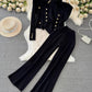 Long Sleeve V-neck Single Breasted Knitted Coat Three-piece Set
