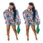 Robe courte imprimée à épaules dénudées et manches chauve-souris en polyester pour femme