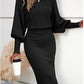 European And American Temperament Crew Neck Long Sleeve Solid Color Waist Tight Slimming Knitted Hip Skirt