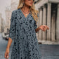 Robe à manches retroussables imprimée sur toute la surface pour femme, décontractée, haute et basse, manches longues, col en V, coupe classique, courte, abricot, manches retroussables, tunique imprimée sur toute la surface, robes courtes pour femmes
