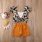 Haut court à lacets et pantalon court à fleurs pour bébé fille