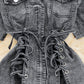 Black V-neck Tie Waist Denim Dress For Women