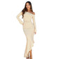 Wave Swing Slant Shoulder Elegant Waist Long Sleeve Dress