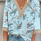 European And American Popular Fashion Loose Multi-color Floral Print Stitching Lace Half Sleeve V-neck Top